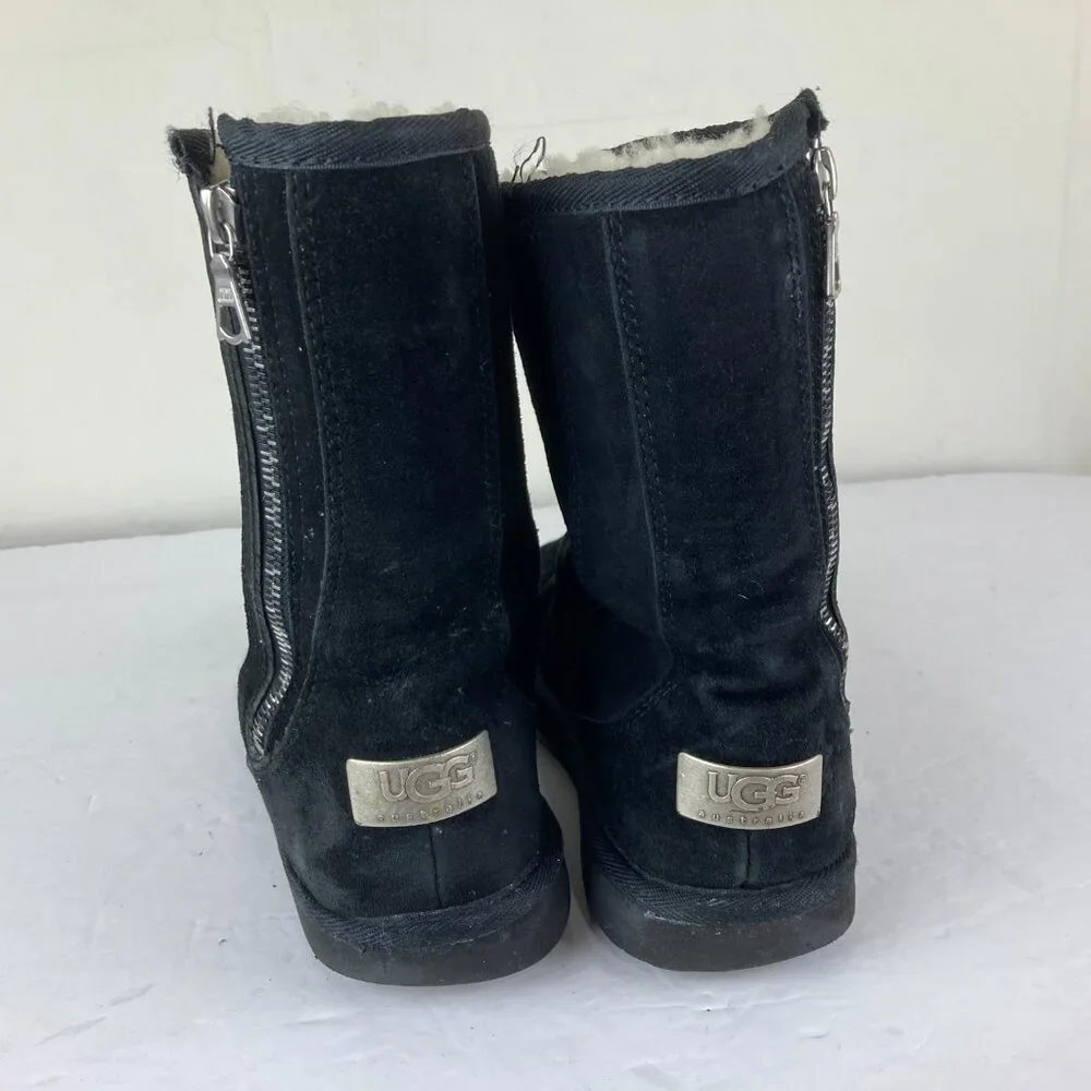 UGG Mayfaire Womens‎ Sz 7 Black Suede Sherpa Lined Mid Calf Warm Winter Boots